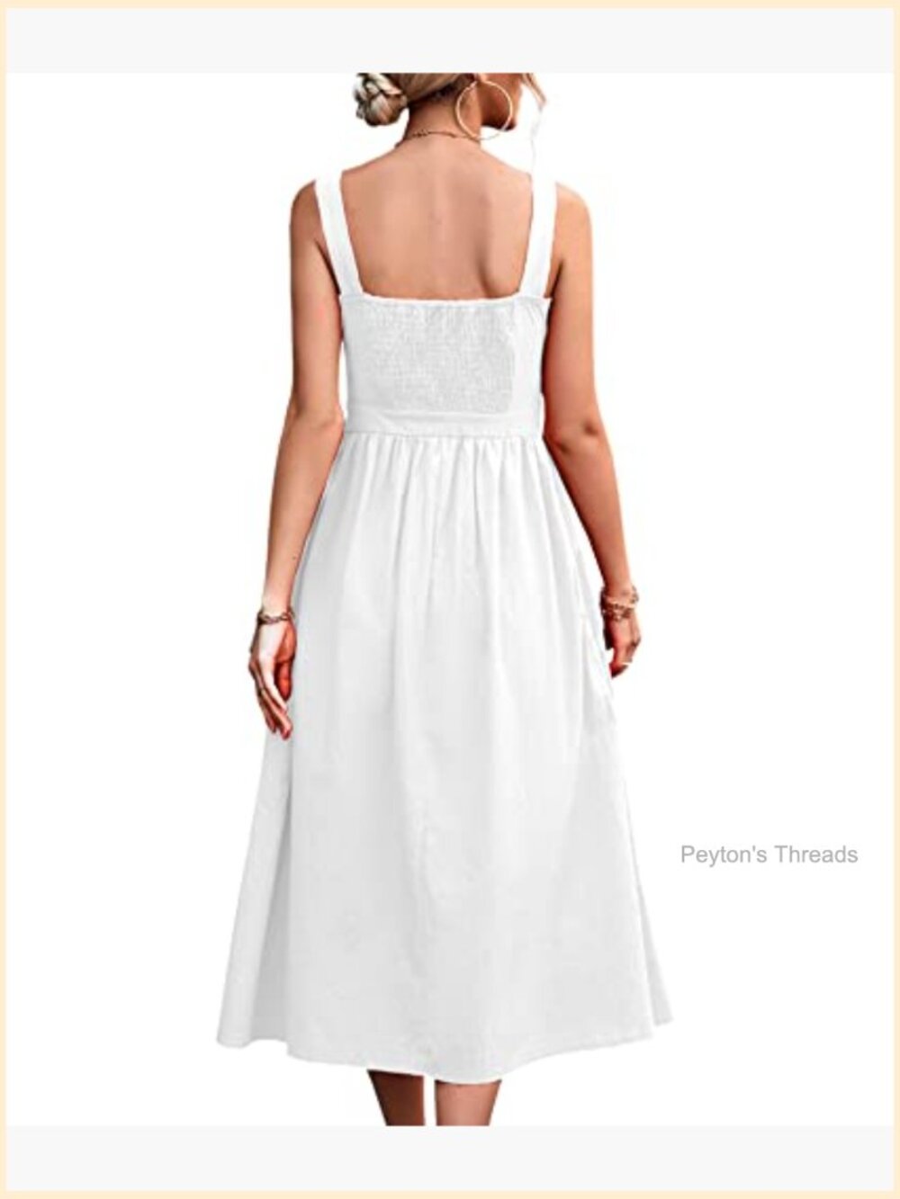 Women's Square Collar Casual Dress Sleeveless Pleated A-Line Backless Midi - Picture 3 of 6